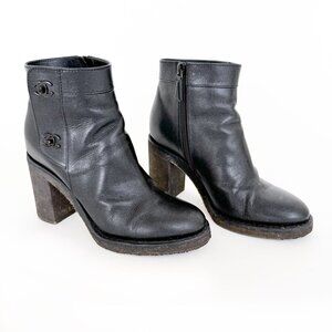 Chanel CC Turnlock Ankle Boots EU 38 US 7-7.5 Black Glitter Block Heel Bootie